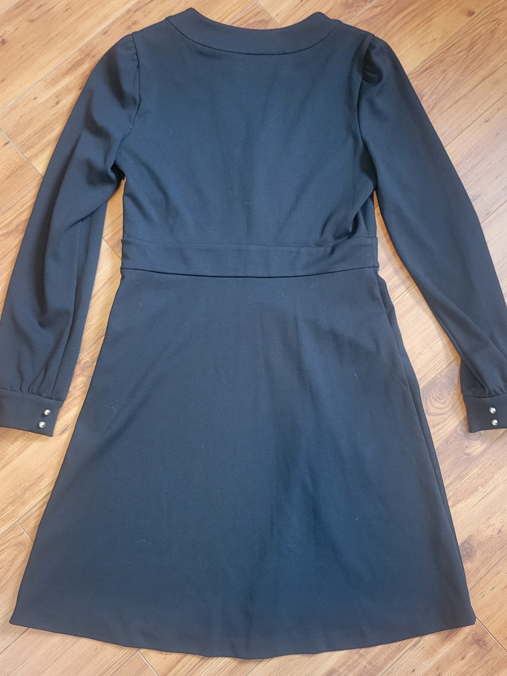 Tommy Hilfiger Black Long-Sleeve A-Line Dress with Gold Pearl Buttons - Picture 2 of 4